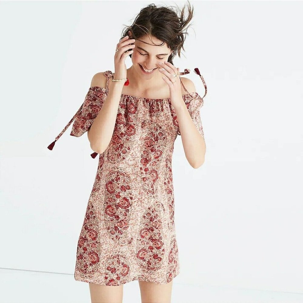 Madewell Silk Cold-Shoulder Women's Dress in Watercolor Paisley Print Size M